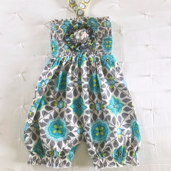 Mustard Pie Other - Girls Mustard Pie Aqua Fiona Romper 24 M